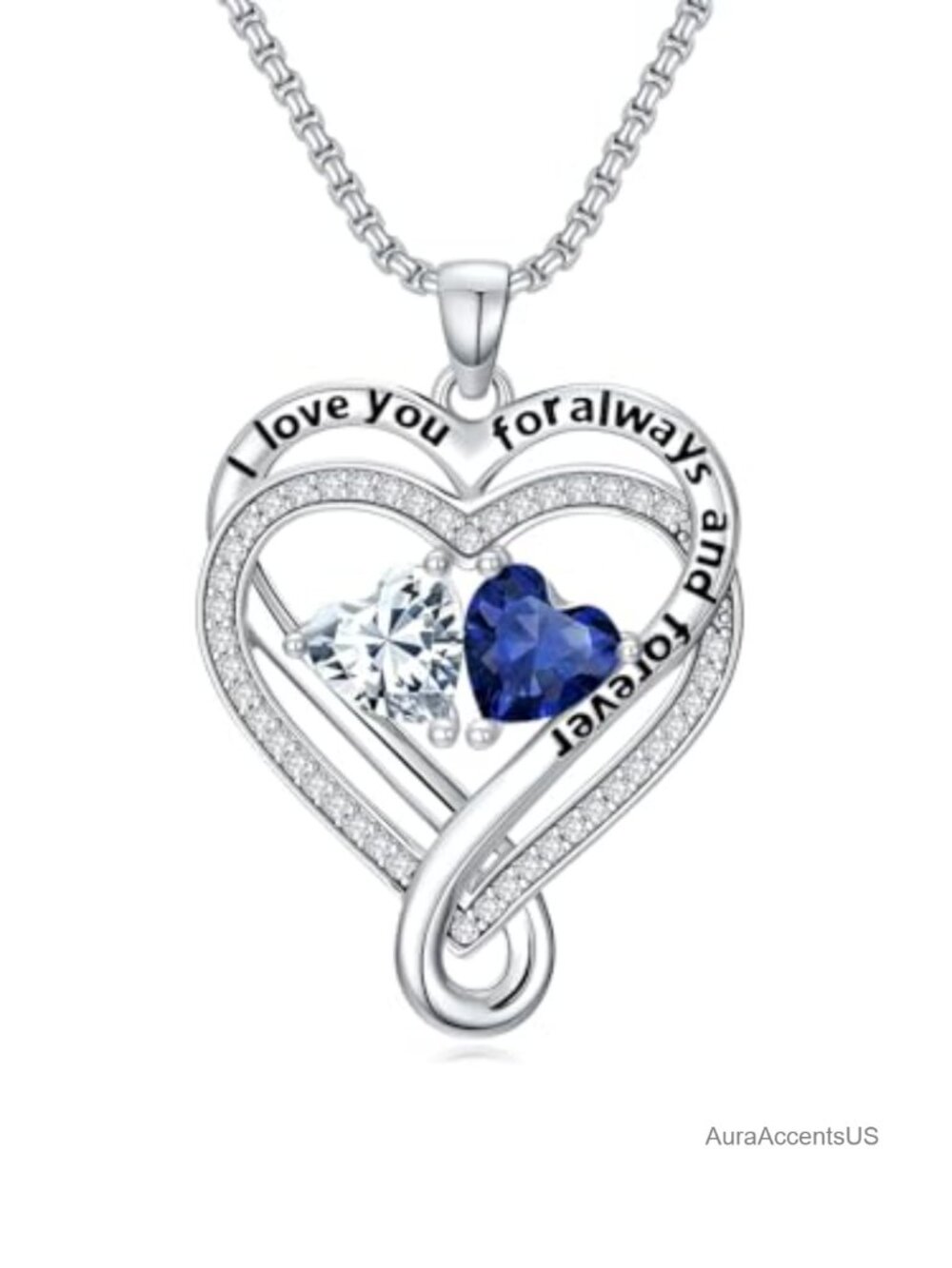 Double Heart Birthstone Necklace 18+2 Inch Adjustable Gift for Women